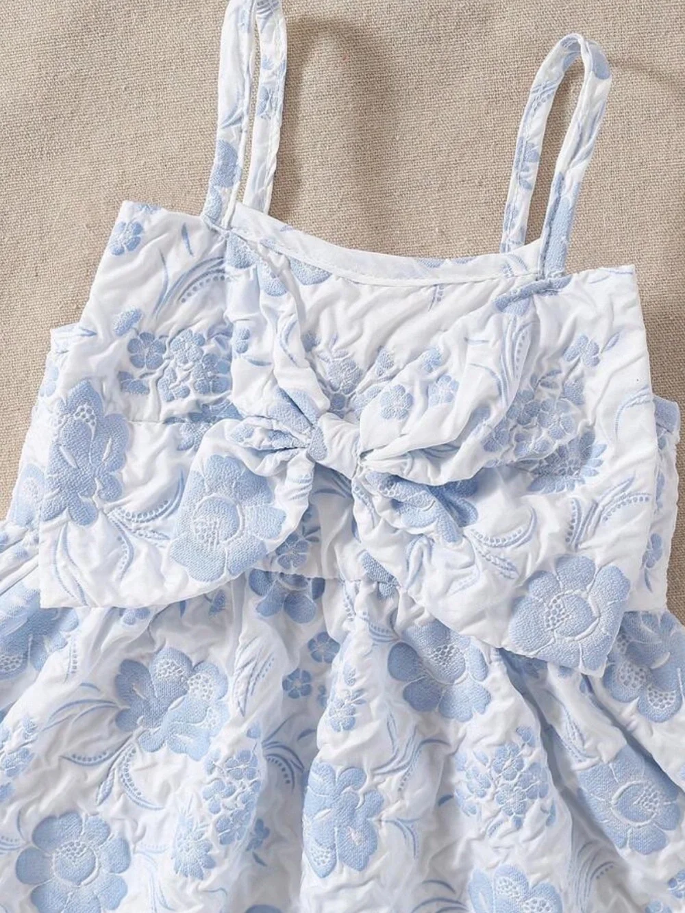 NWT Blue & White Floral Jacquard Bow Dress Toddler Girl 2T–3T Tea Party Dress
